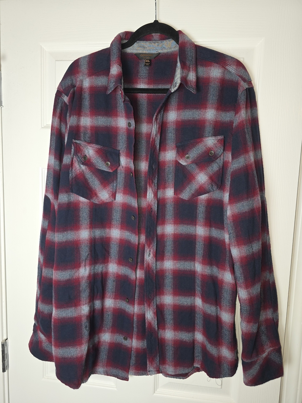 Outpost Men's Plaid Button-Up Shirt - Red & Navy 100% Cotton Size XL
